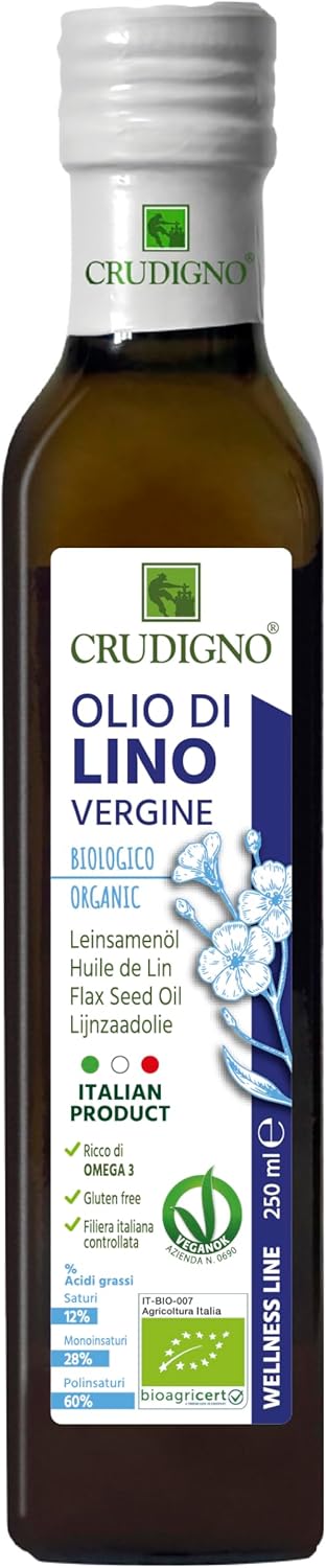 [CRUDIGNO・クルーディニョ] 有機アマニオイル 250ml (イタリア産、有機JAS認証、コールドプレス低... 250ml
