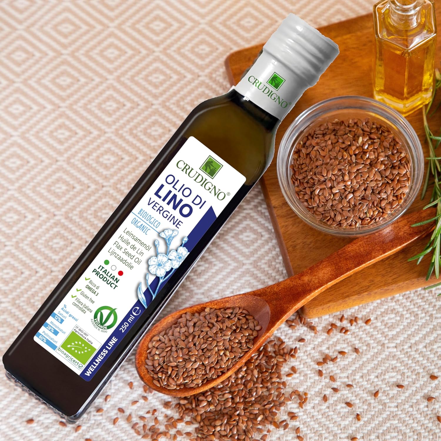 [CRUDIGNO・クルーディニョ] 有機アマニオイル 250ml (イタリア産、有機JAS認証、コールドプレス低... 3