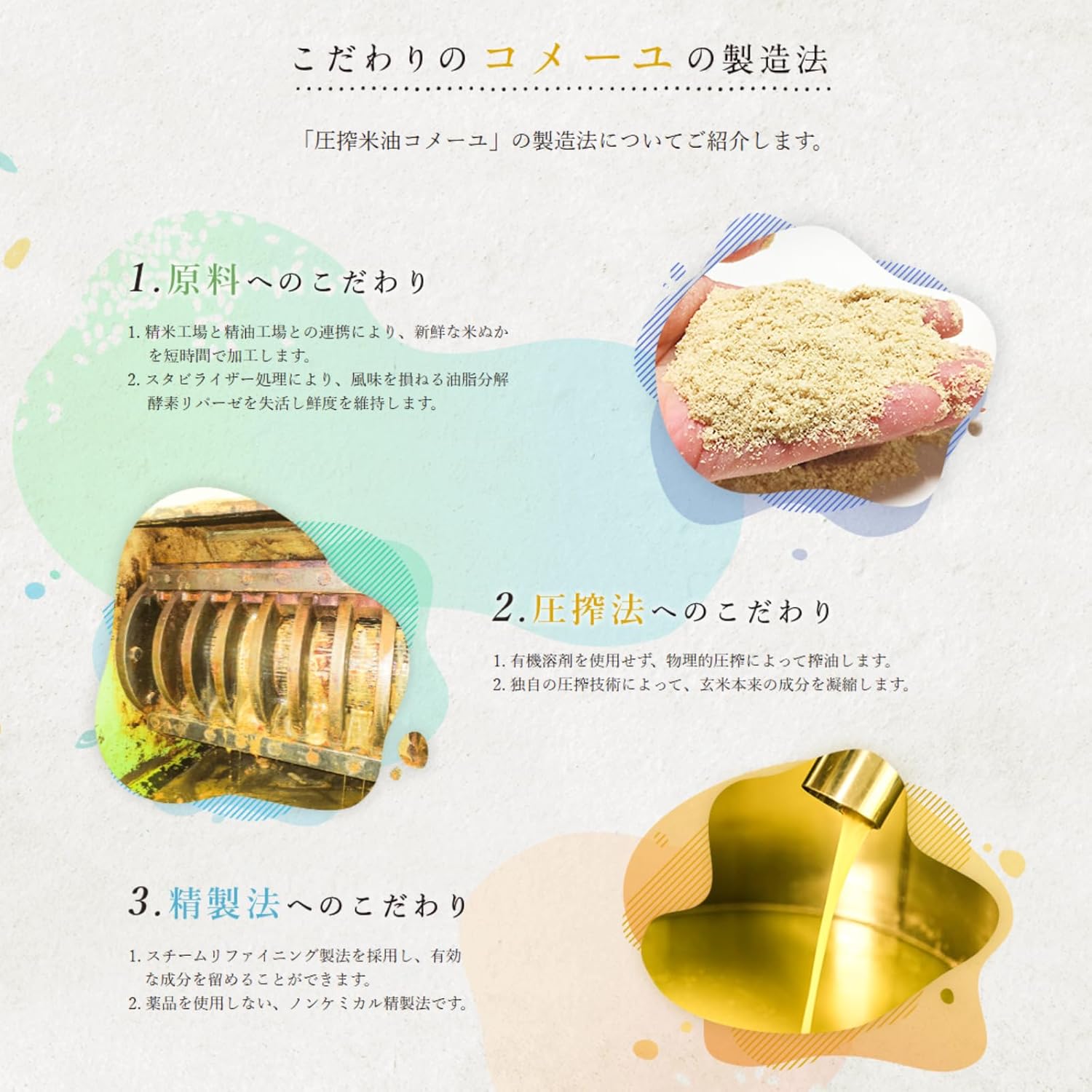 三和油脂コメーユ450g×3 米油 国産 無添加 圧搾こめ油 フードクリップ付き 4